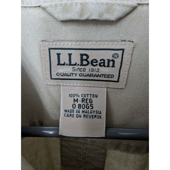 LL Bean Shirt Mens Large Khaki Sunwashed Canvas Two Pocket Casual Long Sleeve - Picture 2 of 3